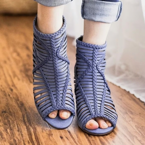 Not Rated - Love To All Woven Cutout Ankle Heeled Bootie in Blue NWOB - Picture 1 of 9